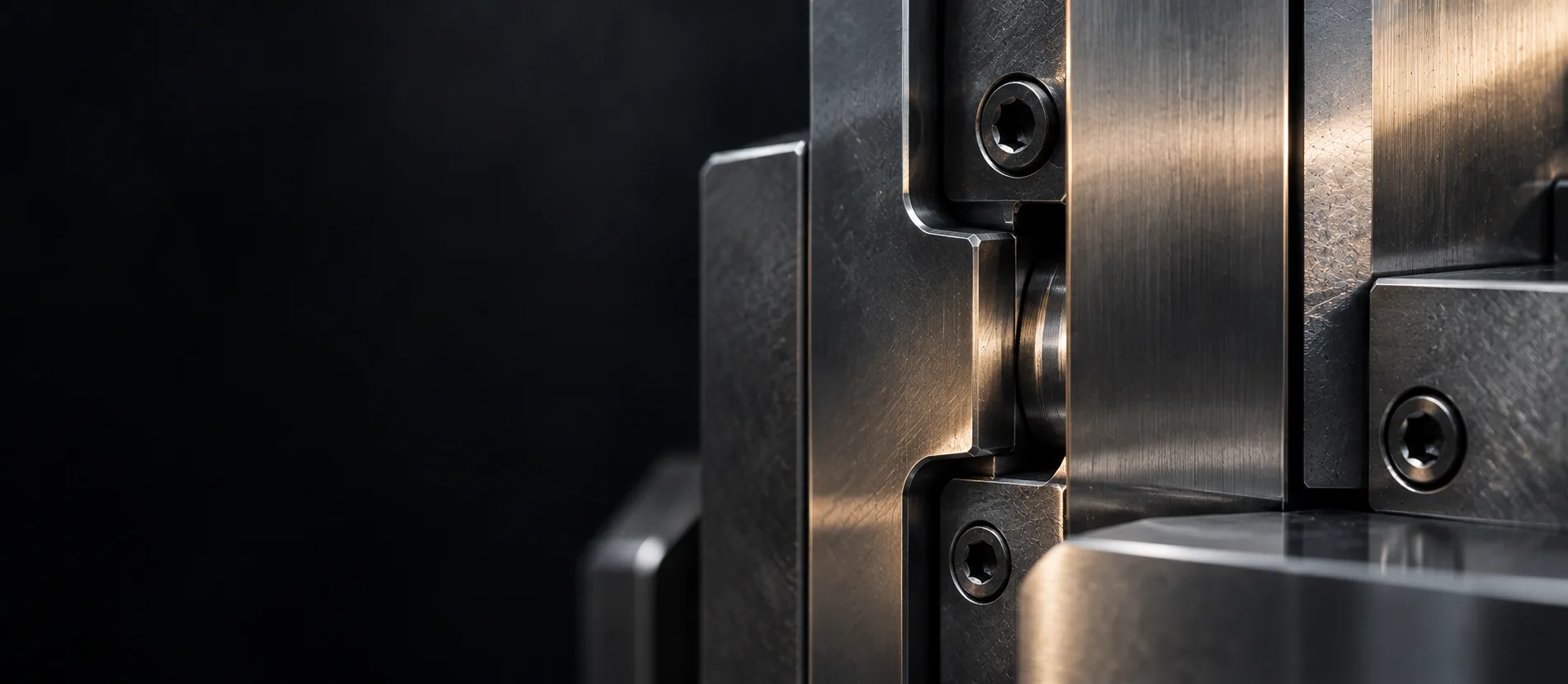 Close-up of precision-machined steel parts.